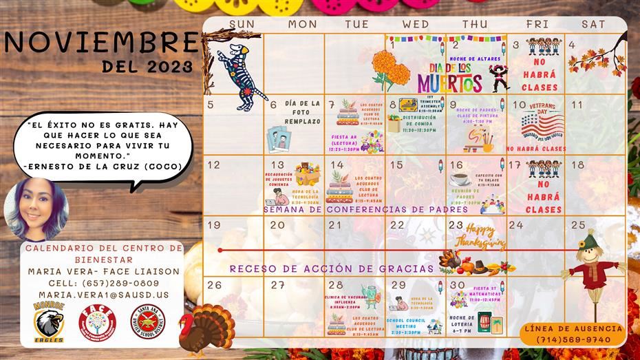  Calendario del Centro de Bienestar - Noviembre 2023